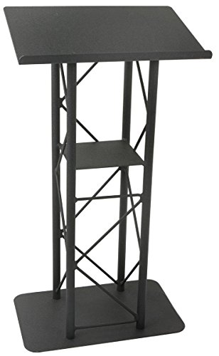 Displays2go 25" Black Truss Podium for Floor with Interior Shelf, Aluminum & Steel (LCT4PSTPBK)