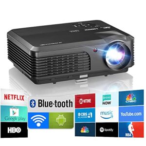 [-$151] 1080p projector with wifi bluetooth, hd outdoor movie projector android os 7500lm home theater support 4d keystone/zoom/200” display compatible with phone/pc/fire stick/dvd/ps5/hdmi/usb