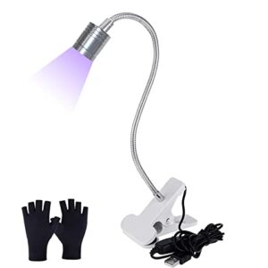 395nm 3W UV LED Light with UV Protection Gloves, Flexible Gooseneck Lamp, 5V USB Input UV LED Lamp Nail Lamp for Gel Nails and Ultraviolet Curing(Silver)…