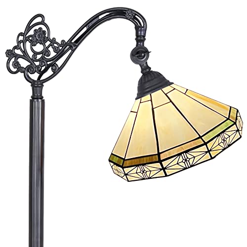 Capulina Tiffany Floor Lamp H62 Tall Antique Mission Style Stained Glass Soft Light Arched Gooseneck Adjustable Angle Reading Lamp for Living Room Bedroom