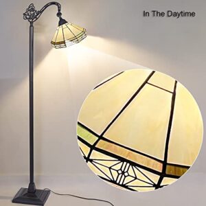 Capulina Tiffany Floor Lamp H62 Tall Antique Mission Style Stained Glass Soft Light Arched Gooseneck Adjustable Angle Reading Lamp for Living Room Bedroom