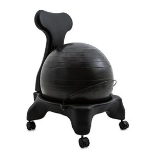 champion sports exercise ball chair: fitpro balance ball chair with wheels and back support for home or office use – includes hand pump – black