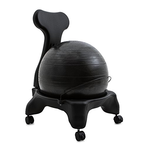 Champion Sports Exercise Ball Chair: FitPro Balance Ball Chair with Wheels and Back Support for Home or Office Use - Includes Hand Pump - Black