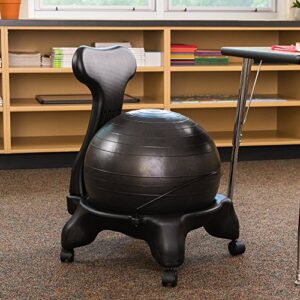 Champion Sports Exercise Ball Chair: FitPro Balance Ball Chair with Wheels and Back Support for Home or Office Use - Includes Hand Pump - Black