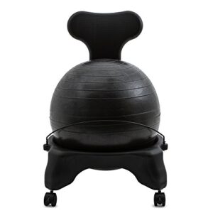 Champion Sports Exercise Ball Chair: FitPro Balance Ball Chair with Wheels and Back Support for Home or Office Use - Includes Hand Pump - Black