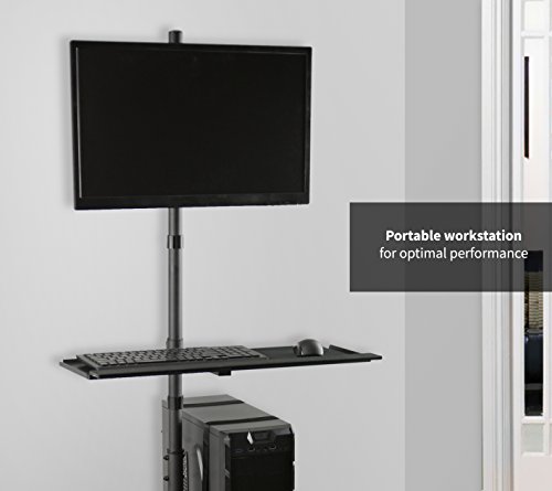 VIVO Mobile Computer Cart, Rolling Stand, Adjustable Monitor Mount with 32 inch Case Holder and Keyboard Tray, Moving Workstation, Black, CART-PC02T