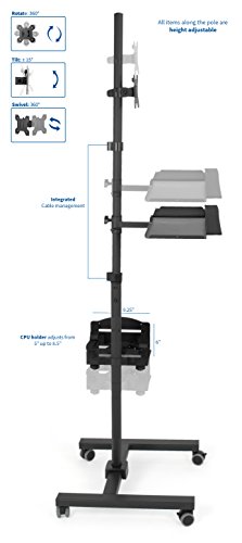 VIVO Mobile Computer Cart, Rolling Stand, Adjustable Monitor Mount with 32 inch Case Holder and Keyboard Tray, Moving Workstation, Black, CART-PC02T