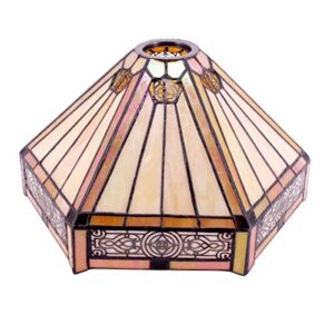 werfactory tiffany lamp shade replacement 12x10x6 inch yellow hexagon stained glass mission lampshade only 1-5/8-inch fitter opening for arched floor lamp-torchiere lamp-pendant light s011 series