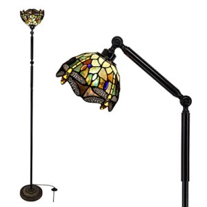 zjart torchiere tiffany floor standing thin pole lamp stained glass dragonfly arched lamp swing arm angle adjustable gooseneck reading light conner tall uplight 8*8*72 inch decor living room bedroom