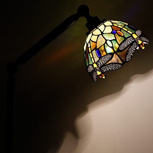 ZJART Torchiere Tiffany Floor Standing Thin Pole Lamp Stained Glass Dragonfly Arched Lamp Swing Arm Angle Adjustable Gooseneck Reading Light Conner Tall Uplight 8*8*72 Inch Decor Living Room Bedroom