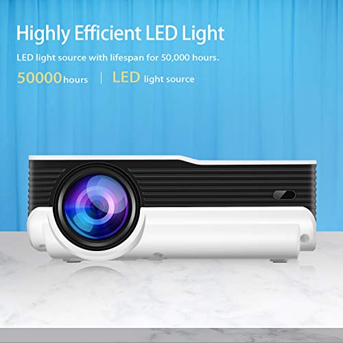 Mini Projector, Iolieo 2022 Upgraded HD Home Projectors, 240'' Display 100000 Hours LED Life, Dual Speakers Portable Projector, Compatible with USB, HDMI, VGA, AV, Laptop,Smartphone