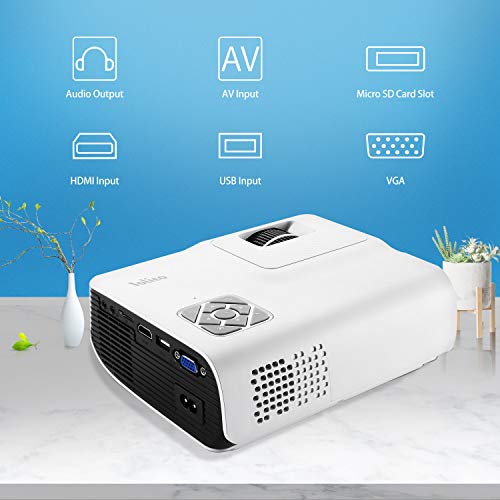 Mini Projector, Iolieo 2022 Upgraded HD Home Projectors, 240'' Display 100000 Hours LED Life, Dual Speakers Portable Projector, Compatible with USB, HDMI, VGA, AV, Laptop,Smartphone