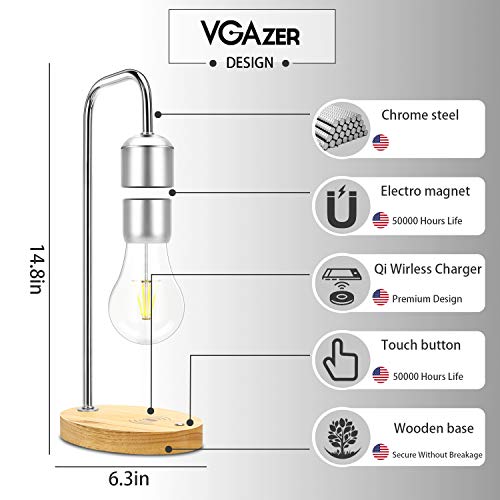 VGAzer Magnetic Levitating Floating Wireless LED Light Bulb with Wireless Charger for Desk Lamp,Room or Office Decor,Unique Gifts