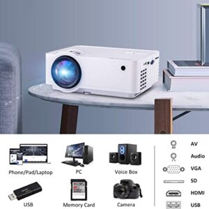 Mini Projector, 7500 Lux 210" Projector 1080P Supported Display with 52000 Hrs Portable LED Movie Projector Compatible with Phone Computer Laptop USB HDMI VGA-Home Office Outdoor Entertainment