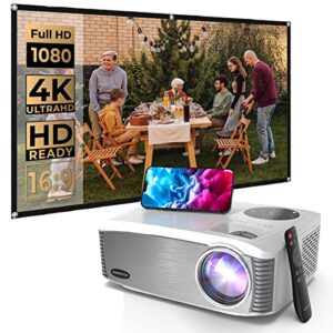 wewatch v70s native 1080p projector, with 100inch projector screen,500 ansi lumen 20,000lm 5g wifi bluetooth projector for indoor office, full hd home theater movie projector, portable video projector