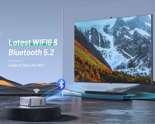 4K Support Android TV 10.0 Projector 5G WiFi Bluetooth Native 1080P, CIBEST Full-Sealed Optical Engine Home Movie FHD Projector with Netflix/Prime Video Built-in, 8000+ Apps, Autofocus, Stereo Sound