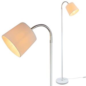 lightaccents adjustable white floor lamp with chrome adjustable gooseneck head lamp and white fabric drum lamp shade – flexible reading floor lamp – (white)