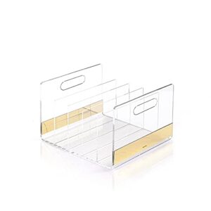 mouchoi acrylic desk file organizer, clear file organizer, acrylic magazine holder, 5 compartments, gold trim