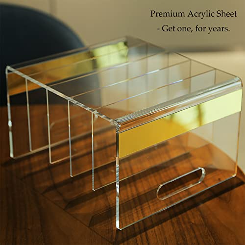 Mouchoi Acrylic Desk File Organizer, Clear File Organizer, Acrylic Magazine Holder, 5 Compartments, Gold Trim