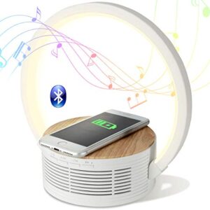 bluetooth speaker wireless charger with desk lamp bedside night light portable small mini speaker, led reading adjustable dimmable table lamp for home office, dorm, kids, students, boys, girls gifts