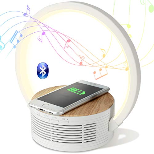 Bluetooth Speaker Wireless Charger with Desk Lamp Bedside Night Light Portable Small Mini Speaker, Led Reading Adjustable Dimmable Table Lamp for Home Office, Dorm, Kids, Students, Boys, Girls Gifts