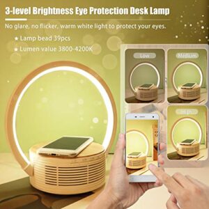 Bluetooth Speaker Wireless Charger with Desk Lamp Bedside Night Light Portable Small Mini Speaker, Led Reading Adjustable Dimmable Table Lamp for Home Office, Dorm, Kids, Students, Boys, Girls Gifts