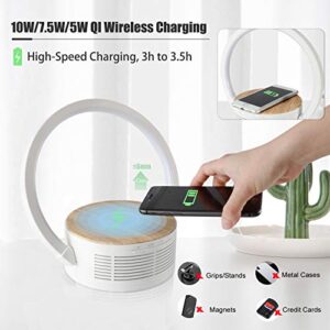 Bluetooth Speaker Wireless Charger with Desk Lamp Bedside Night Light Portable Small Mini Speaker, Led Reading Adjustable Dimmable Table Lamp for Home Office, Dorm, Kids, Students, Boys, Girls Gifts