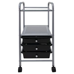 vertiflex rolling file cabinet cart organizer with three drawers, black and silver