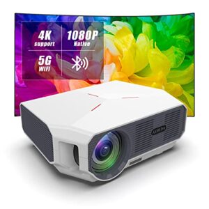 projector with 5g wifi & bluetooth, amlink 13000l full hd 1080p outdoor portable video projector support 4k, home theater movie projector compatible with hdmi, vga, usb, laptop, smart phone