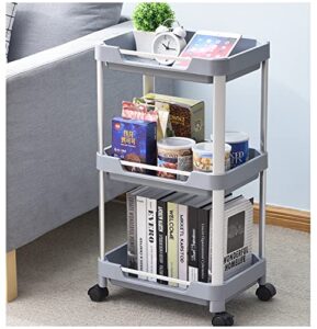 kingrack 3 tier utility rolling cart, serving rolling cart with control handle, mobile utility storage cart for bathroom kitchen laundry room office,grey