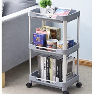 KINGRACK 3 Tier Utility Rolling Cart, Serving Rolling Cart with Control Handle, Mobile Utility Storage Cart for Bathroom Kitchen Laundry Room Office,Grey