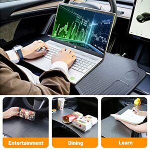 FURYENGRAVER Big Space Desk for Tesla Model Y Model 3 Tray for Eating Laptop iPad or Notebook Tesla Model Y Model 3 Accessories Carbon Fiber Texture