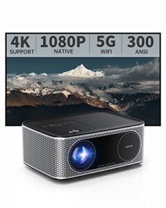 projector with wifi and bluetooth, turboamp 5g native 1080p movie projector, 4k supported, 300 ansi lumen 200″ display home movie theater projector, compatible w/tv stick/phone/pc/ps5