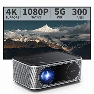 Projector with WiFi and Bluetooth, TURBOAMP 5G Native 1080P Movie Projector, 4K Supported, 300 ANSI Lumen 200" Display Home Movie Theater Projector, Compatible w/TV Stick/Phone/PC/PS5