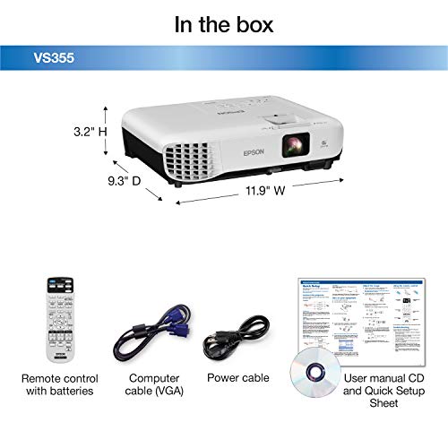 Epson VS355 WXGA 3,300 lumens color brightness (color light output) 3,300 lumens white brightness (white light output) HDMI 3LCD projector