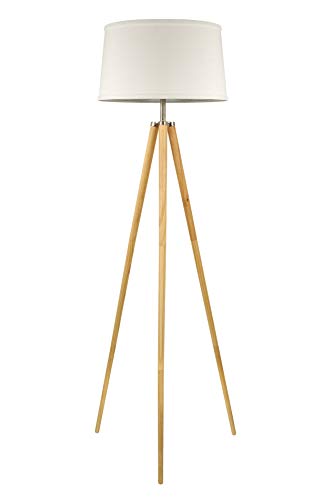 Kira Home Grace 60.5" Mid Century Modern Tripod LED Floor Lamp + Energy Efficient 9W Bulb, Wooden Tripod Legs + White Shade