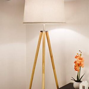 Kira Home Grace 60.5" Mid Century Modern Tripod LED Floor Lamp + Energy Efficient 9W Bulb, Wooden Tripod Legs + White Shade