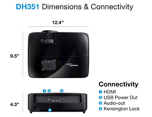 Optoma DH351 1080p Full HD Office & Education Projector for Meeting Rooms and Classrooms | Bright 3,600 Lumens for Lights-on Viewing | HDMI Connectivity | Up to 15,000-hr Lamp Life