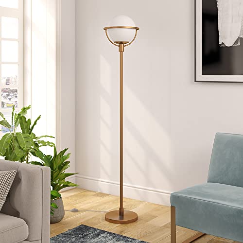 Cieonna Globe & Stem Floor Lamp with Glass Shade in Brass/White