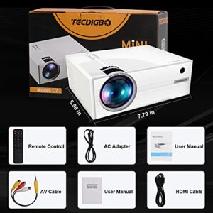 TECDIGBO Mini Projector, Portable Movie Projector, Smart Home WiFi Projector 720P Video Projector for iOS,Android, , Compatible with TV Stick, HDMI, USB,Audio,TF Card,AV and Remote Control
