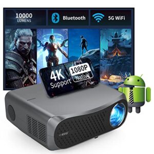 native 1080p 2.4/5g wifi bluetooth projector, 10000lm ultra hd outdoor movie projector wireless ios/android sync screen & zoom, 4k home theater video projector with hdmi/usb for laptop dvd tv stick pc