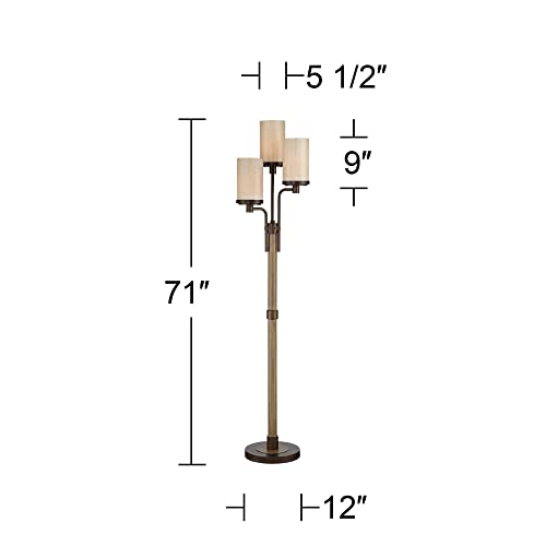 Franklin Iron Works Astoria Rustic Farmhouse Industrial Standing Floor Lamp Tree 3-Light 71" Tall Bronze Faux Wood Faux Tea Alabaster Glass for Living Room Reading House Bedroom Home Office