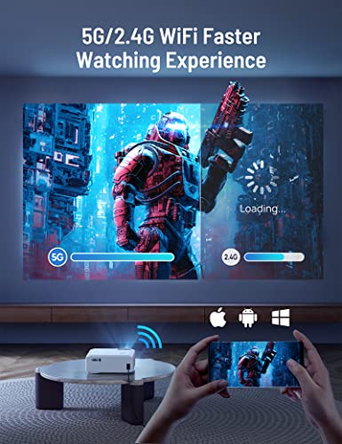 Projector with WiFi, Native 1080P Portable Outdoor Projector 4K Supported, 400 ANSI PARIS RHÔNE Movie Mini HD Projector for Home, 220” 12000L Built-in Speaker, Compatible with TV Stick/iOS/Android/PS5