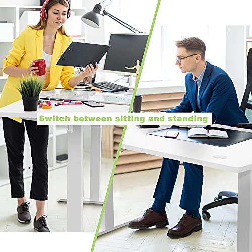 Shintenchi Electric Standing Desk, 63 x 24 Inch Height Adjustable Sit Stand Desk Morder Home Office Stand Up Desk Computer Work Station with Splice Board, (White Frame + White Top)