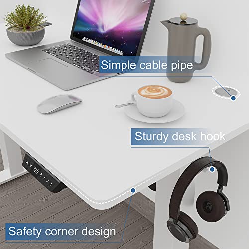 Shintenchi Electric Standing Desk, 63 x 24 Inch Height Adjustable Sit Stand Desk Morder Home Office Stand Up Desk Computer Work Station with Splice Board, (White Frame + White Top)