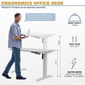 Shintenchi Electric Standing Desk, 63 x 24 Inch Height Adjustable Sit Stand Desk Morder Home Office Stand Up Desk Computer Work Station with Splice Board, (White Frame + White Top)