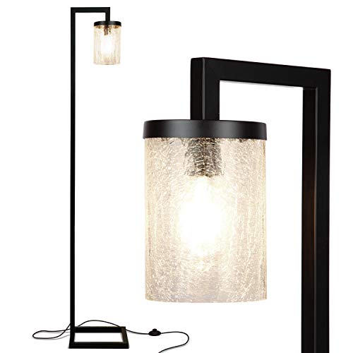 Brightech Henry LED Floor Lamp, Farmhouse Light Matches Rustic Décor, Standing Lamp for Bedroom Reading, Industrial Lamp for Living Rooms & Offices, Tall Lamp with Hanging Crackled Glass - Black