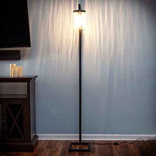 Brightech Henry LED Floor Lamp, Farmhouse Light Matches Rustic Décor, Standing Lamp for Bedroom Reading, Industrial Lamp for Living Rooms & Offices, Tall Lamp with Hanging Crackled Glass - Black