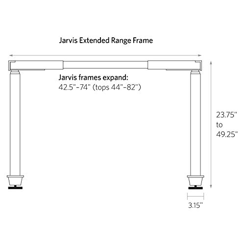 Jarvis Fully Standing Desk Frame Only - Supports Tops from 44" to 82" Wide and 27" to 36" Deep - Electric Adjustable Desk Height from 24.5" to 50" with Memory Preset Controller (Black Frame)