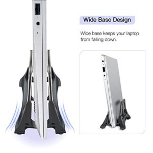 MISOTT Vertical Laptop Stand, Space-Saving Computer Notebook Stand, Automatic Grabbing Laptop Desktop Stand, Adjustable Vertical Laptop Holder Stand for Laptops and Tablets（Black）